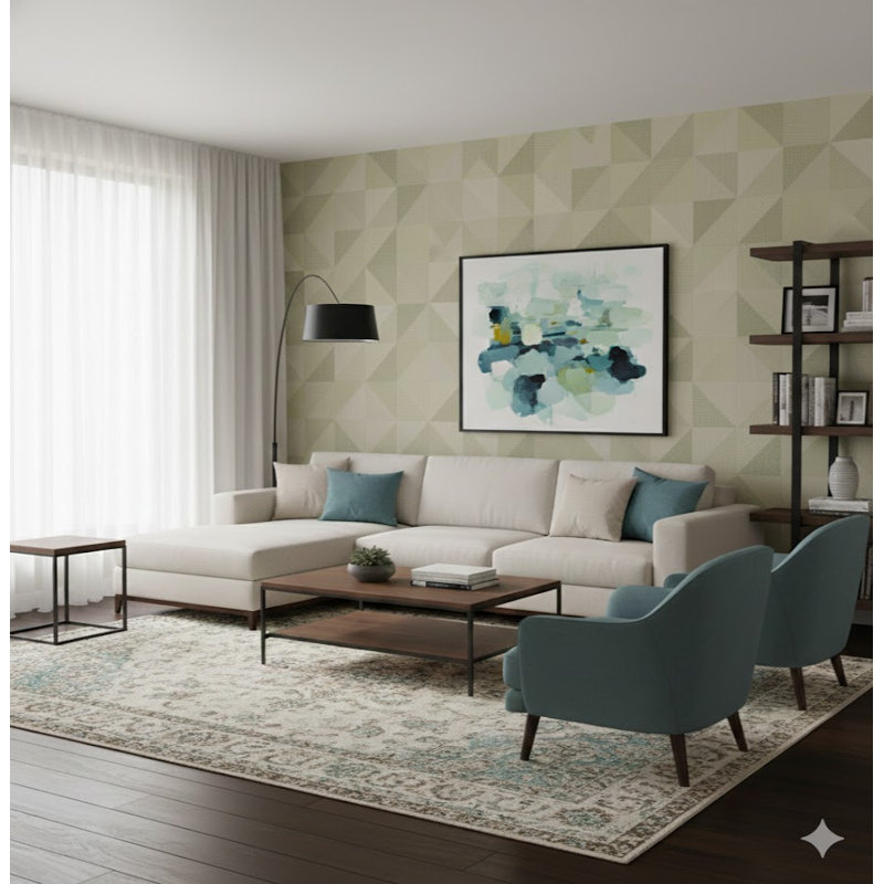 Italian Textures 4 Collection Geometrico Congo WAllpaper Roll, Green