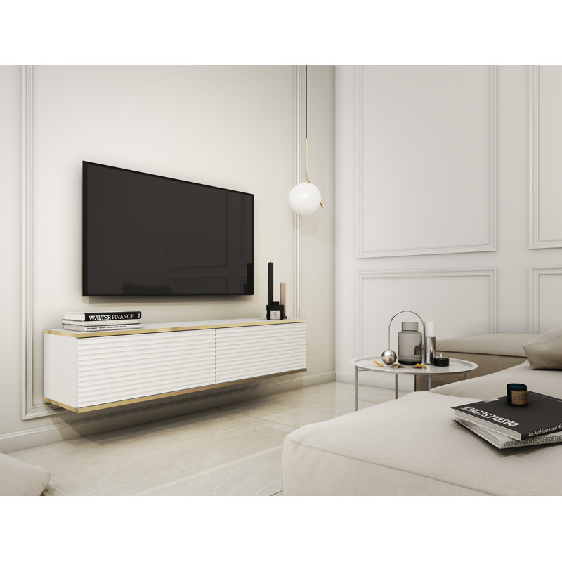 Perina Unfinished Floating TV Stand for TVs up to 78", White/Gold, 30cm H x 135cm W