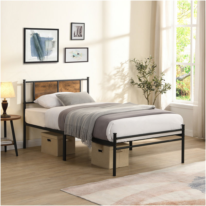 Cadre de lit simple TG, tête de lit avec décoration en bois, noir, Très grand simple
