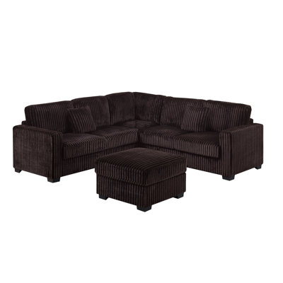4Pc Modern Sectional Set Coffee Finish Left And Right Arm Loveseat Matching Pillow Square Arms Cocktail Ottomanplastic Legs Primary Living Room
