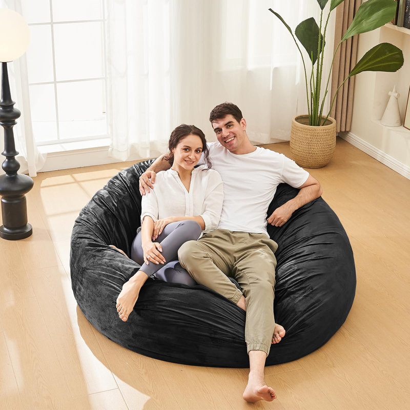 Memory Foam Filled Bean Bag Chair with Soft Removeable Cover, Black Velvet, 45" H x 45" W x 26" D