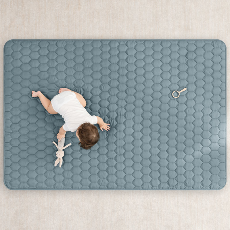 Comfy Cubs Premium Play Mat - Kids & Toddler Play Mat with Non-Slip Bottom - Plush Quilted Top Baby Mat, Blue