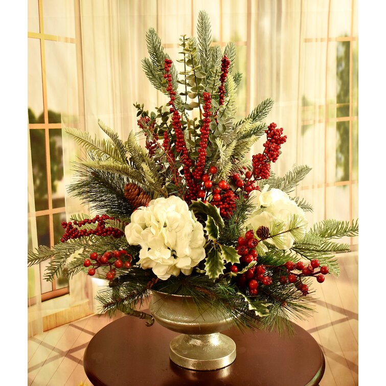 The Holiday Aisle Mixed Floral Arrangement, Red