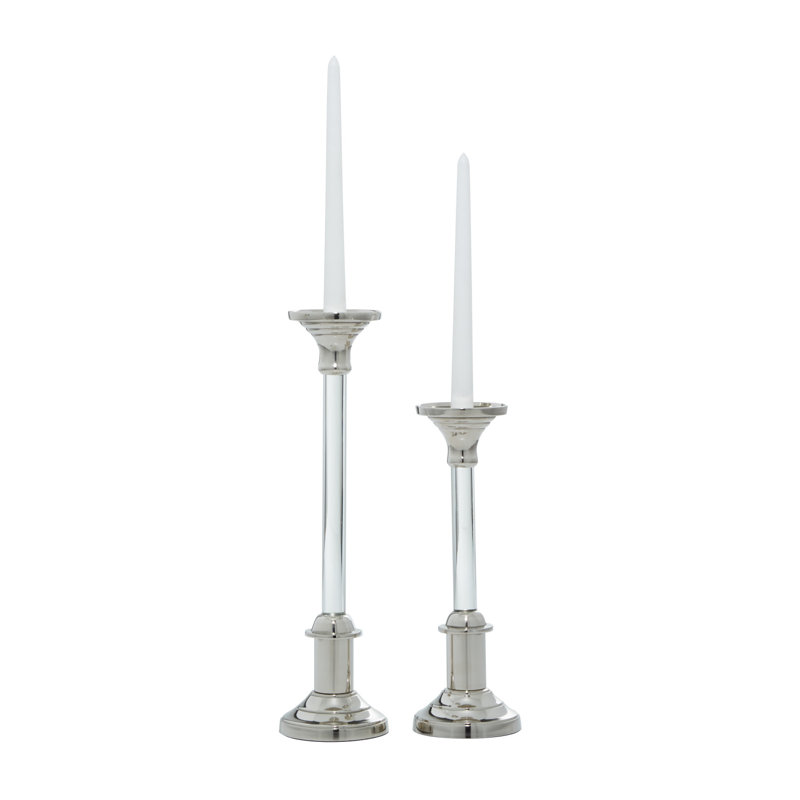Elegant Silver Aluminum 15.6'' Tabletop Candlestick Pair
