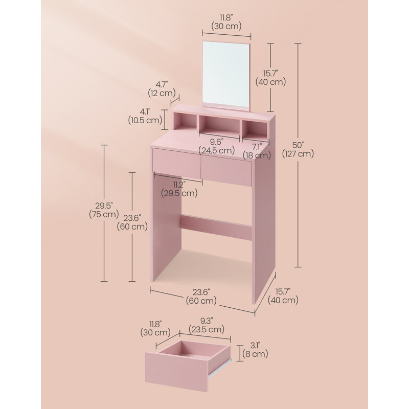 Mazie Dressing Table with Mirror, Pink
