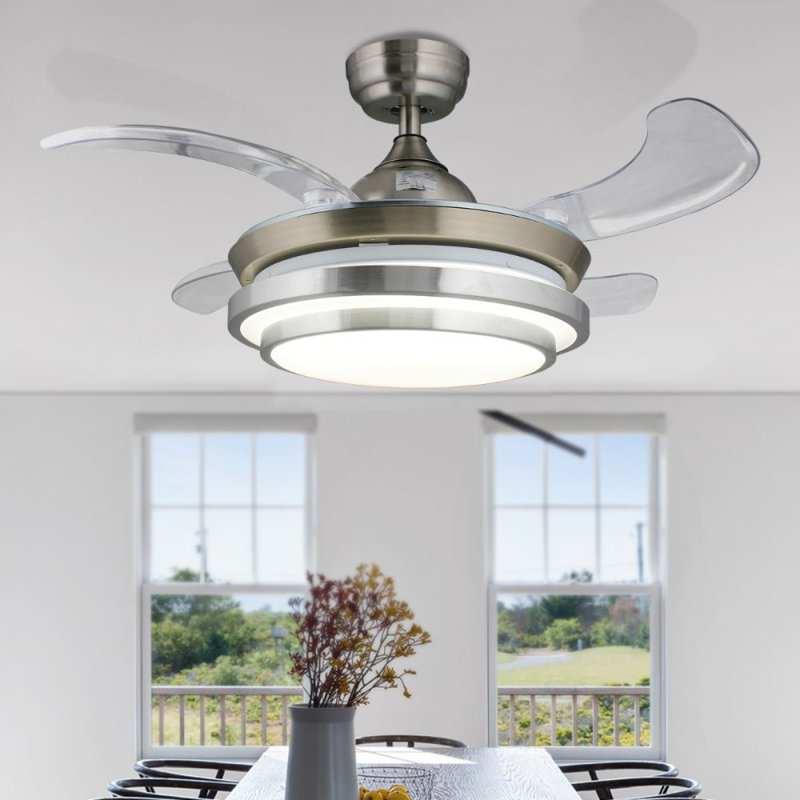 Autry 4 - Blade LED Flush Mount Ceiling Fan with Light Kit Included, 13" H x 17" W x 17" D