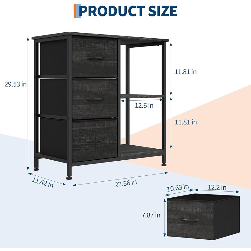 70cm Wide 3 -Drawer File Cabinet, Black