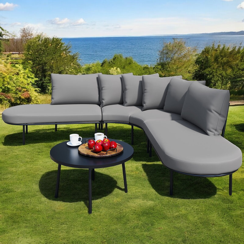 Ensemble de conversation d'extérieur en métal 2 pièces avec coussins, Gris