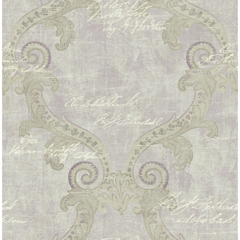 Rouleau de papier peint à écriture encadrée 32,81 pi x l 20,5 po Theiss, Mauve