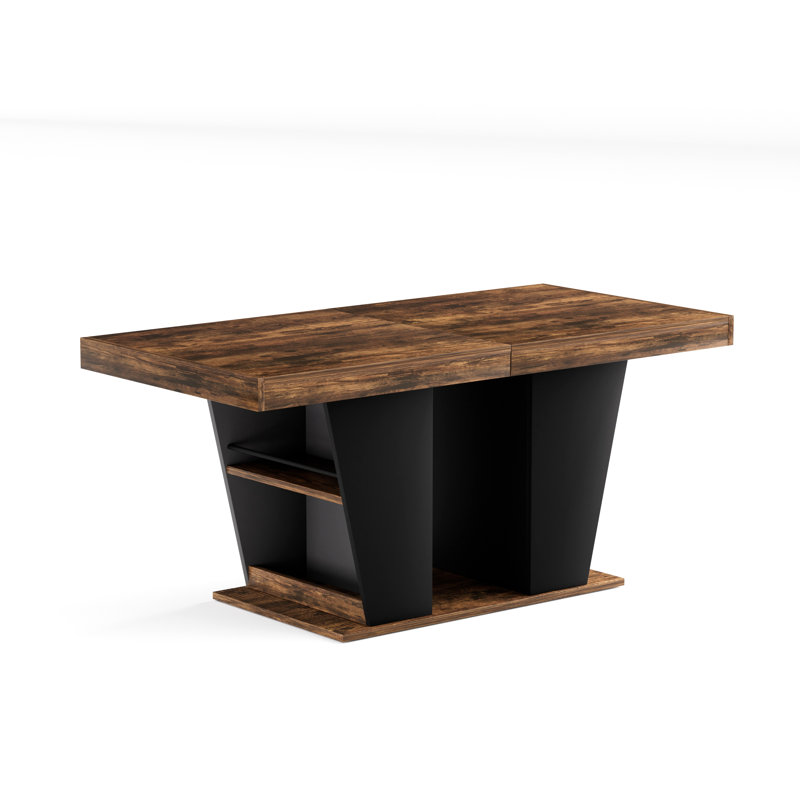 Table de salle à manger en noyer 78,7 po pour 8 à 10 personnes avec tablettes de rangement des deux côtés et table de cuisine extensible en bois