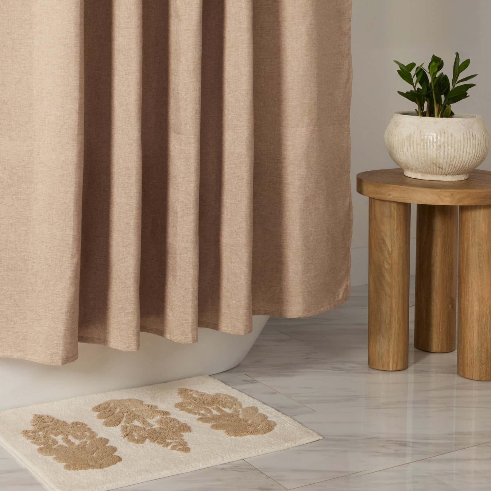 Linen-Look Textured Woven Shower Curtain, Brown