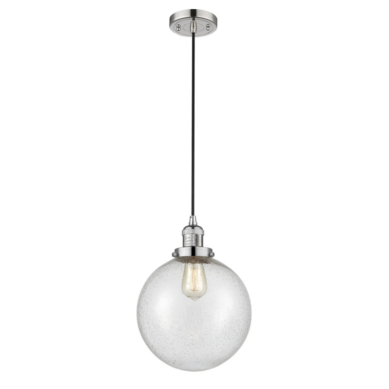 Luminaire suspendu sphère simple à 1 lumière Clermont, Nickel satiné brossé, Grainé, Ampoule DEL 6 watts Vinage
