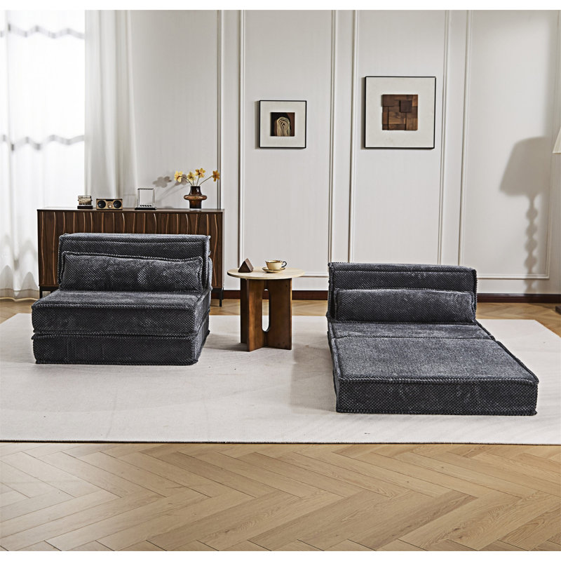 Convertible Floor Sofa 2 Seater Sofa, Dark Gray