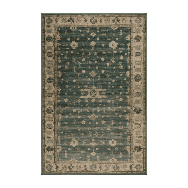 Machine Washable Overdyed Green Area Rug, Rectangle 5' x 7'