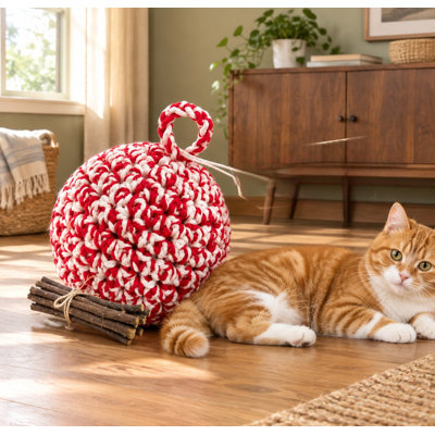 Balle en herbe à chat et liane argentée rouge de 6,9 ​​cm (2,7 pouces), fabriquée à la main, pour chats et chatons d'intérieur, version sans clochette avec Matatabi interactif