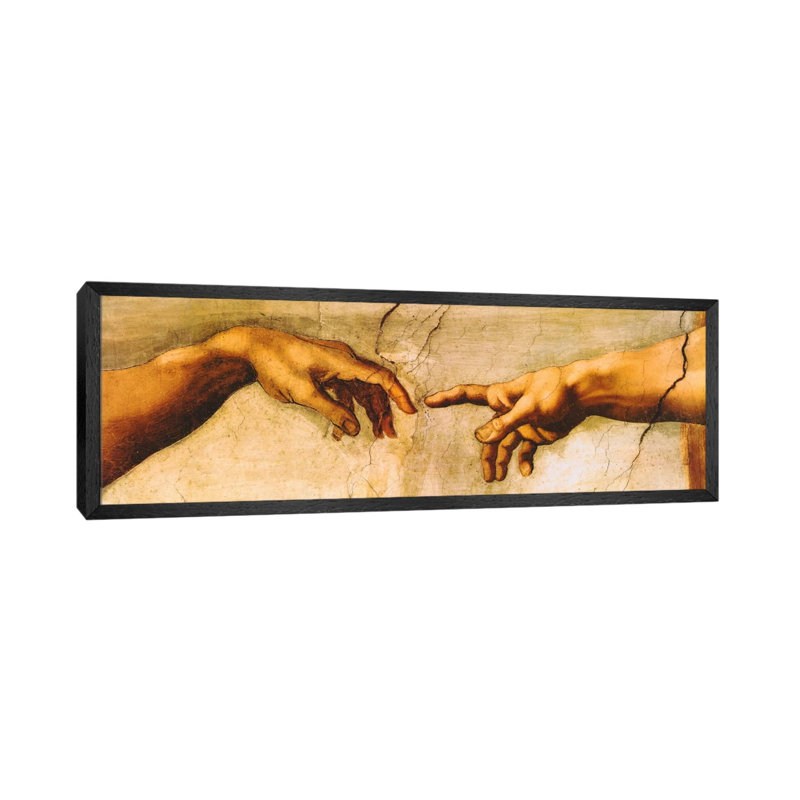 The Creation Of Adam by Michelangelo - Panoramic Painting on Canvas, 152.4 cm H x 50.8 cm W, Black Framed