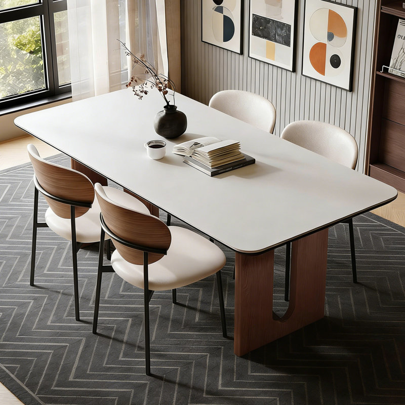 Table de salle à manger rectangulaire de style simple, 7 pièces : table, 6 chaises, H 29,53 po x l 70,87 po x P 35,43 po