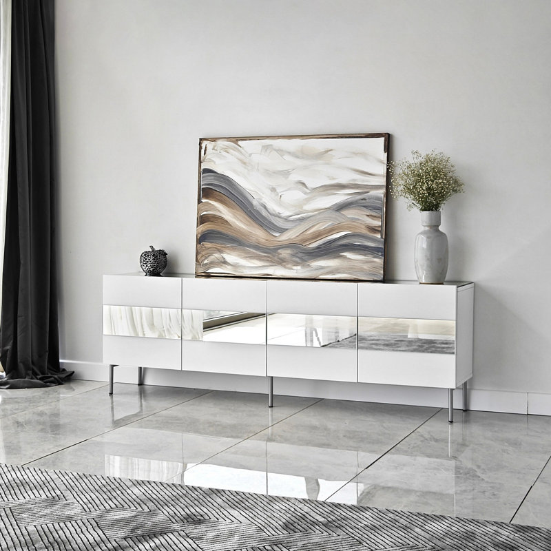 Keikei Unfinished TV Stand, Brass/White