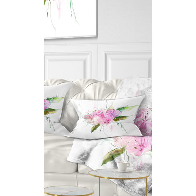 Coussin rose avec bouquet de pensées roses