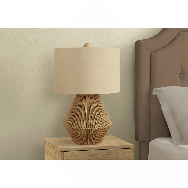 Lighting, H 22 po, lampe de table, corde brune, abat-jour beige, transitionnel