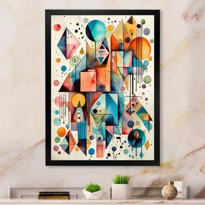 Bleu et orange géométrique équilibre I - salon moderne d'art mural géométrique