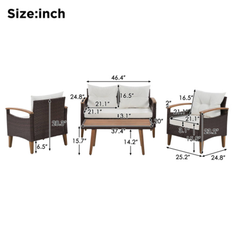 Ensemble de canapé en rotin PE 4 pièces, Beige