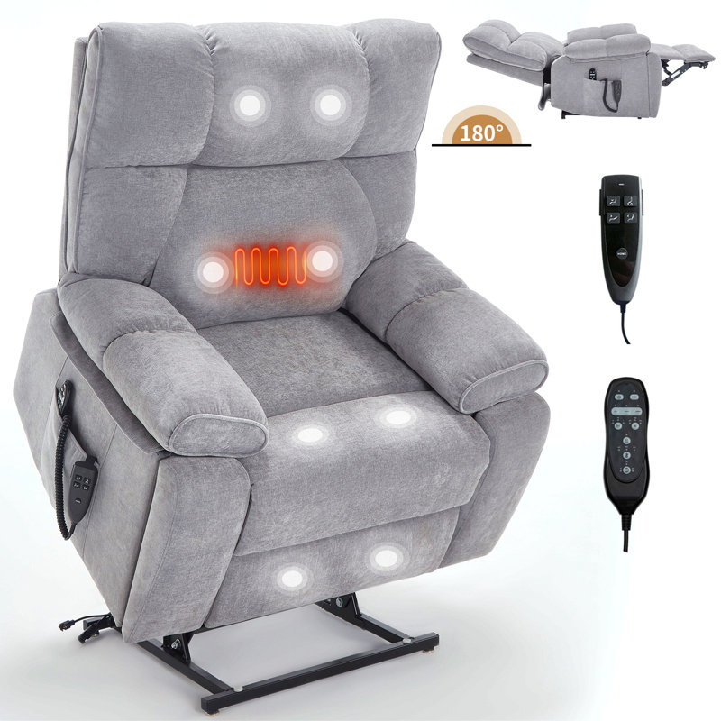 Heat Massage Dual Motor Infinite Position Up To 350 Lbs Large Electric Power Lift Recliners With Hidden Cup Holders, Power-Remote, Medium-Firm And Heavy Duty