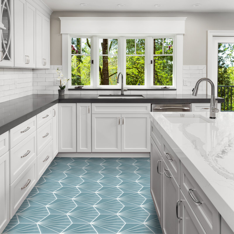 Spark C 7.87" x 9.09" Cement Patterned Wall & Floor Tile, Tangerine
