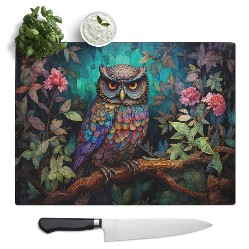 Owl Art Deco  Glass Chopping Board
