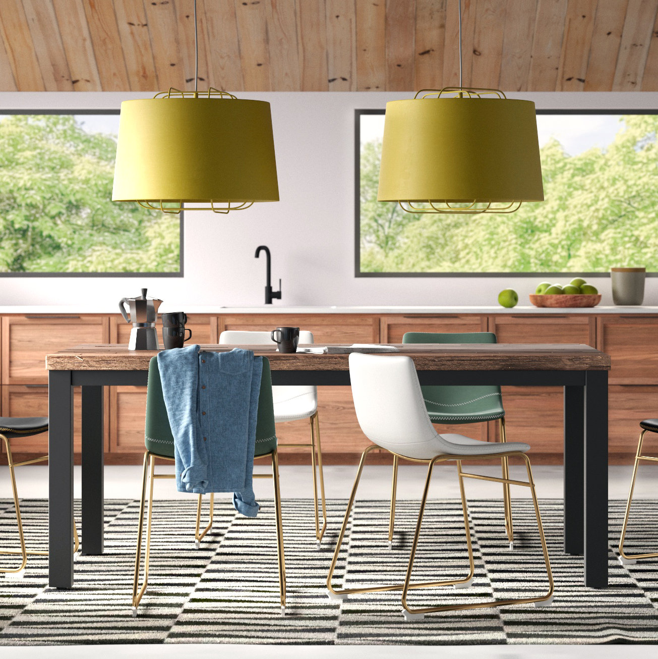 Perimeter Single Light Steel Dimmable Pendant, Olive, 17" H x 23" W x 23" D
