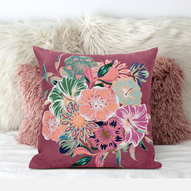 Friendship Bouquet - Red Indoor / Outdoor Square Cushion, 66cm H x 66cm W, Blue/Pink/Peach