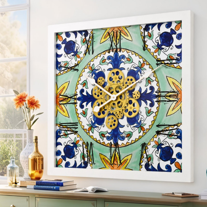 Horloge murale en bois massif, Bleu marine