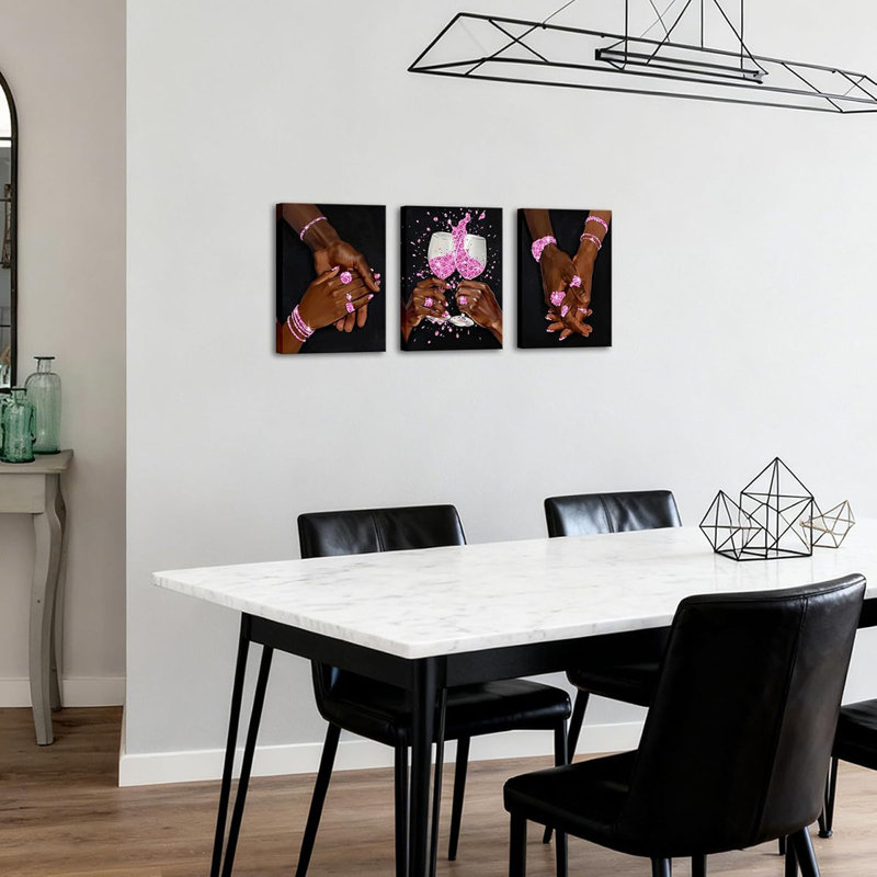 3 Piece Wrapped Canvas Print, Pink