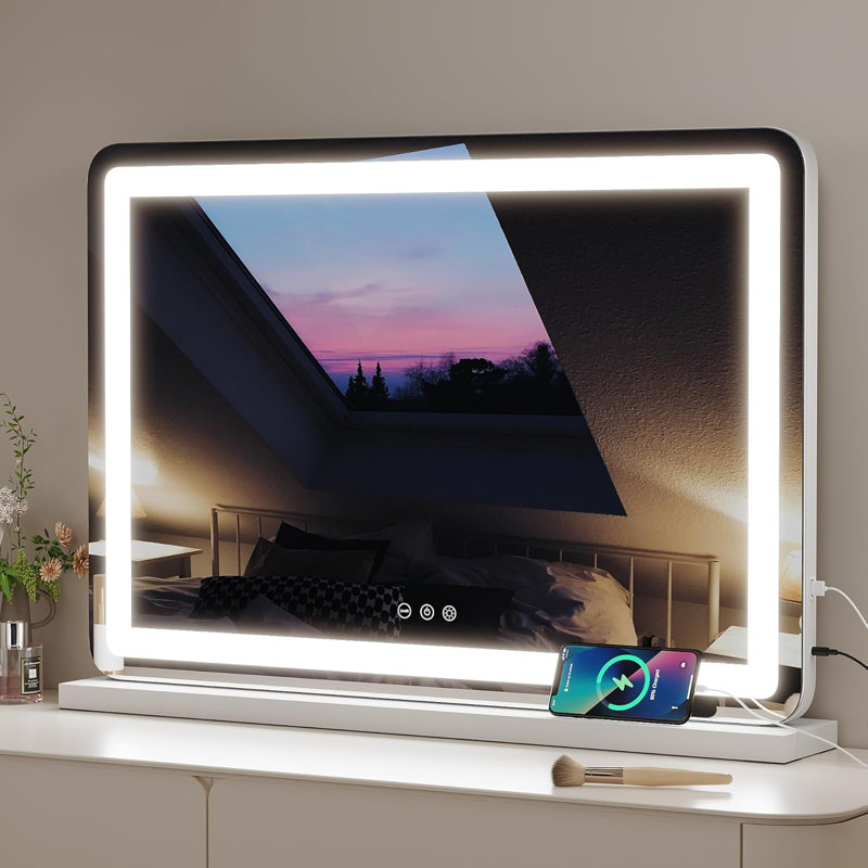 LED Vanity Mirror With Lights, Dimmable 3-Color Lighting, Touch Screen Control, 5X Magnification, Wall-Mountable And Tabletop Design