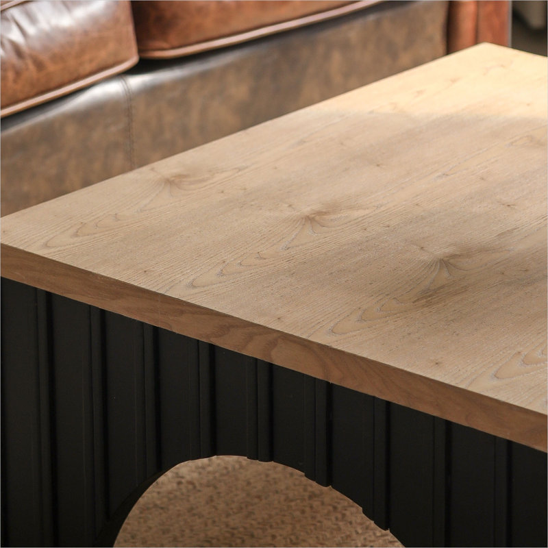 Table basse moderne Modern Farmhouse avec plateau en bois d'ingénierie noir élégant