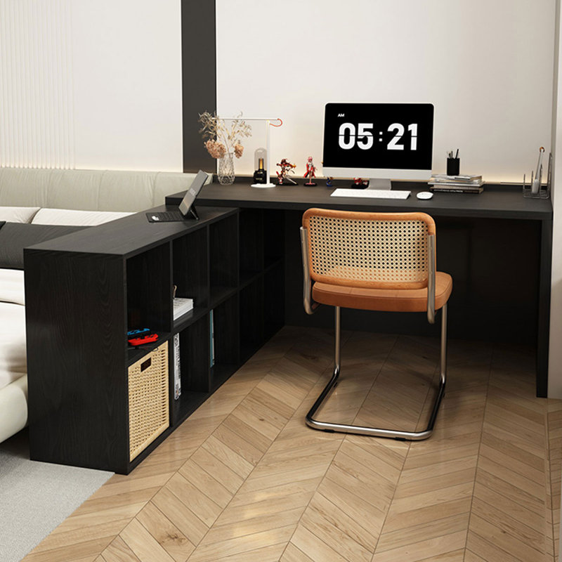 Black L-Shaped Solid Wood desks, 29.53" H x 70.87" W x 23.62" D, Left Hand Return