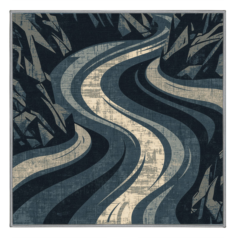 Tapis gris moelleux moelleux au look rustique de style rétro Défino Country, Carré 8 pi