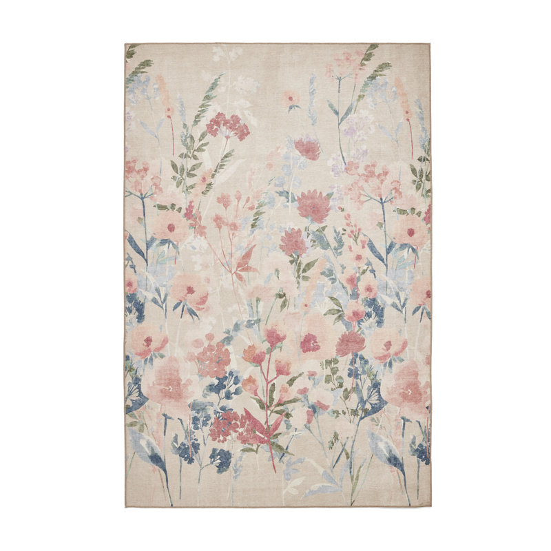 Floral Digitally Printed 122cm X 170cm Area Rug, Rectangle 76 x 150 cm, Natural