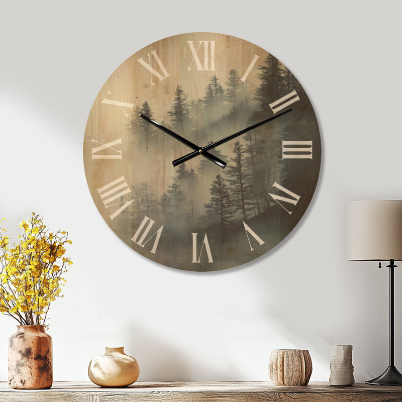 Très grande horloge murale en bois forêt - Moody Winter Woodland Foggy, Large