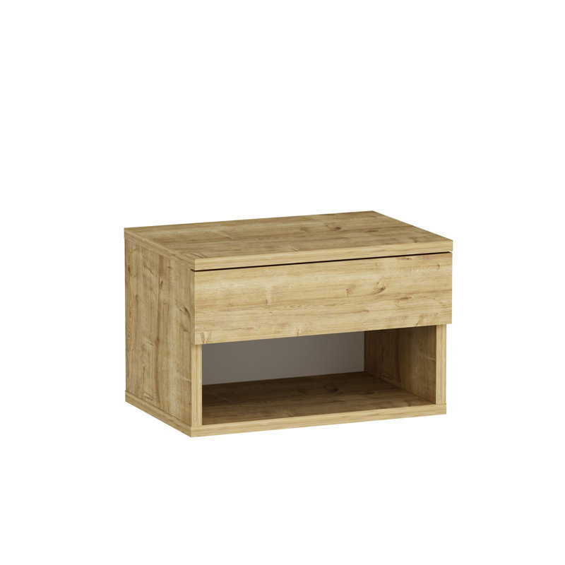 Stylish Oak Nightstand, 17.6 x 11.8 x 13.9 inches | 100% Chipboard Construction, Wall-Mountable Design | Perfect Storage Solution for Bedroom & Living Room, Elegant & Durable Finish