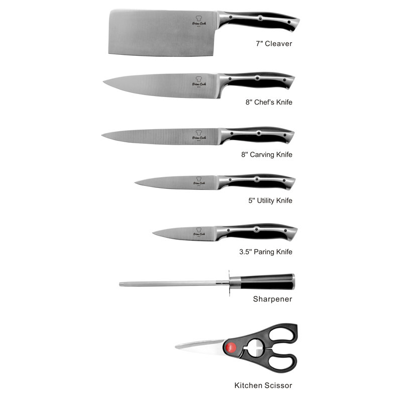 Prime Cook 8 Piece Stainless Steel Knife Block Set