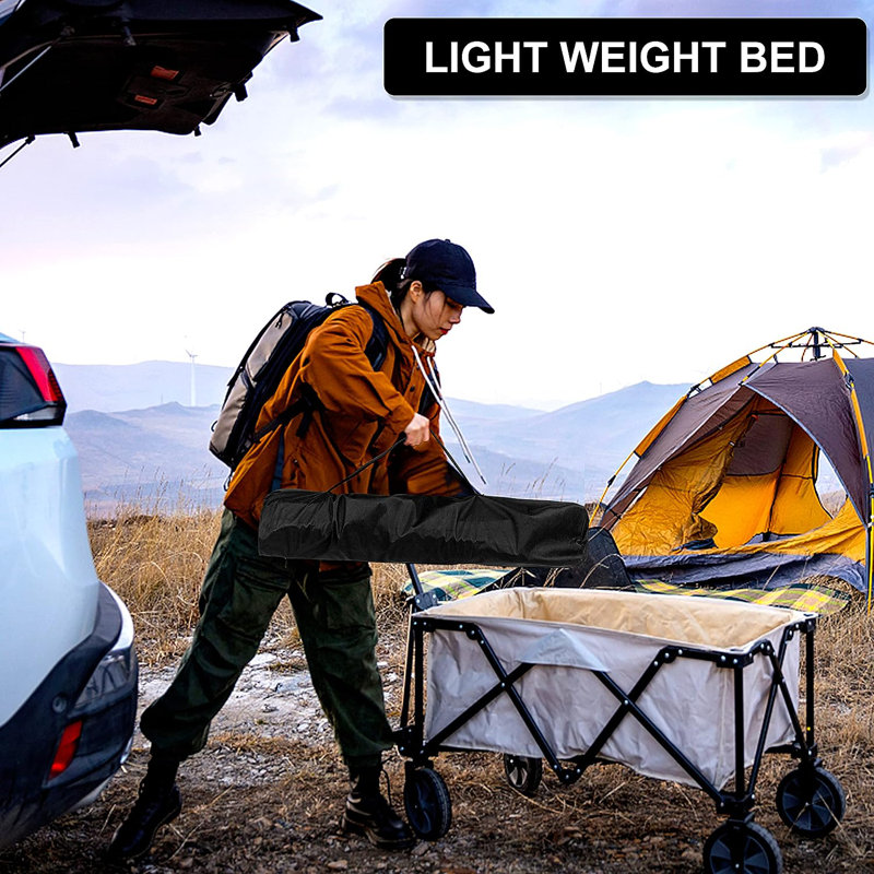 Black Portable Steel Frame Camping Cot with Storage Bag
