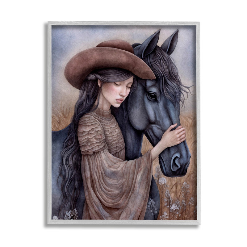 ba-423 - Cadre encadré, "La fille avec un étalon noir" par The Dutch Lady, Giclée encadrée blanc bord de mer