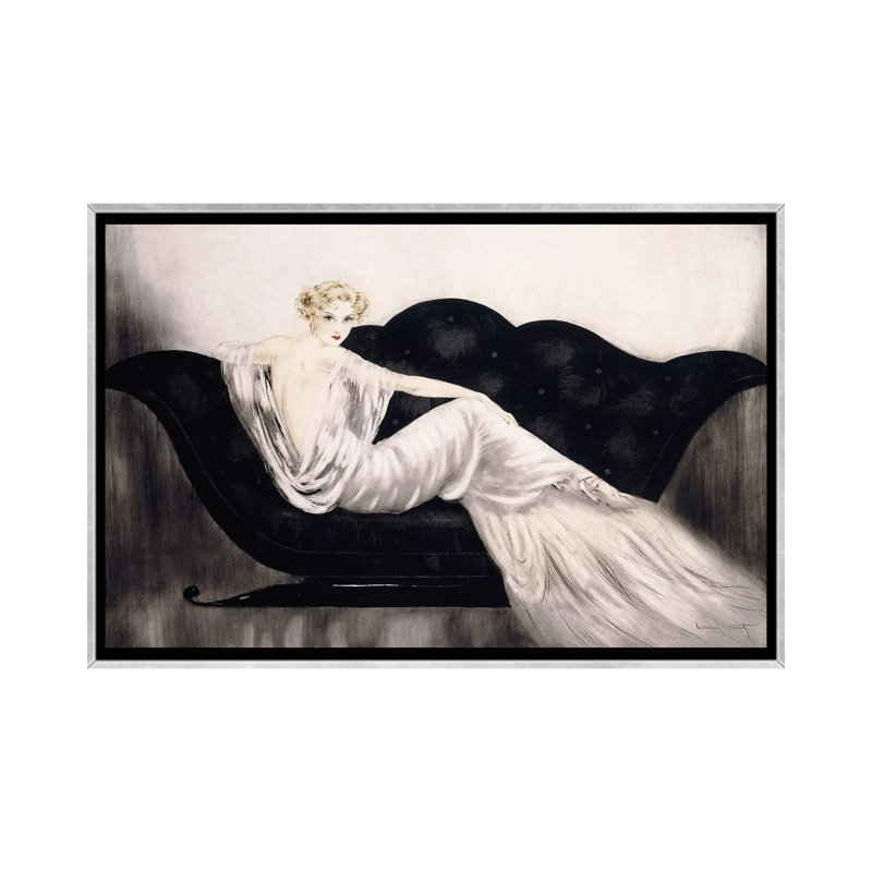 Le canapé, C.1937, Toile argentée avec cadre flottant, H 18 po x l 26 po x P 1,5 po, Pas de tapis