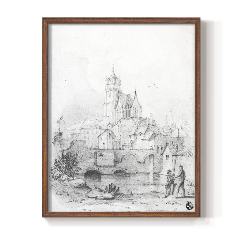 Croquis rétro, impression encadrée XXVI - bois massif, H 30 po x l 24 po, Noyer