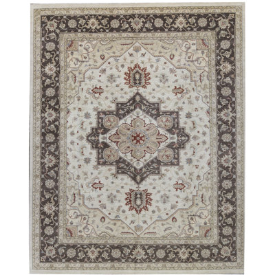 Hand-Knotted High-Quality Cream and Brown Area Rug