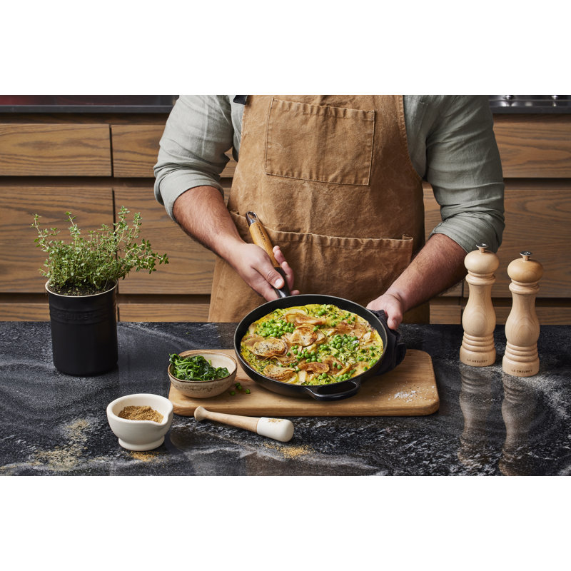 Le Creuset Enameled Cast Iron Alpine Wood Handle Fry Pan, 2.25Qt. - Flame, Licorice