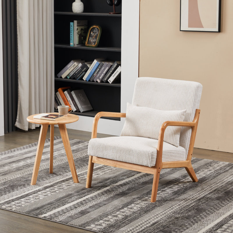 Mid-Century Modern Accent Chair with Durable Rubberwood, Natural, Beige