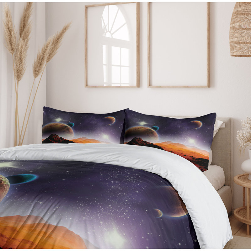 King Purple and Dark Orange Nebula Duvet Cover Set
