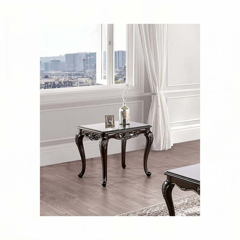 Table de bout de style traditionnel avec pieds courbés et structure en bois massif avec finition sculptée Java